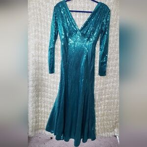 Ps i love you handmade turquoise blue sequin dress long sleeve mermaid